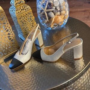 Jewel Badgley Mischka Black and Silver Block Heels- Tatumn Style